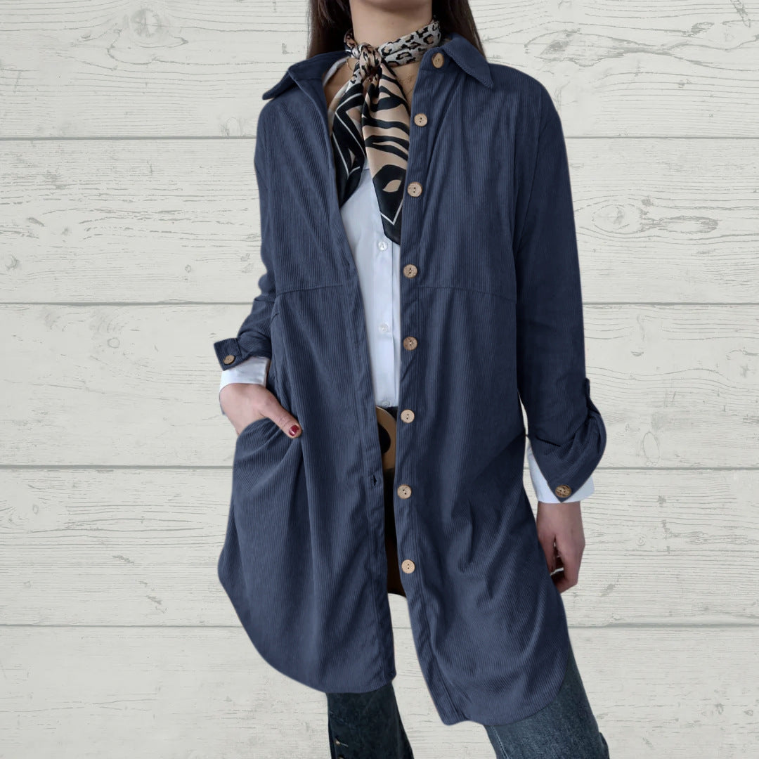 Damen Langarmhemdjacke mit strukturiertem Corddesign und praktischen Taschen Drune