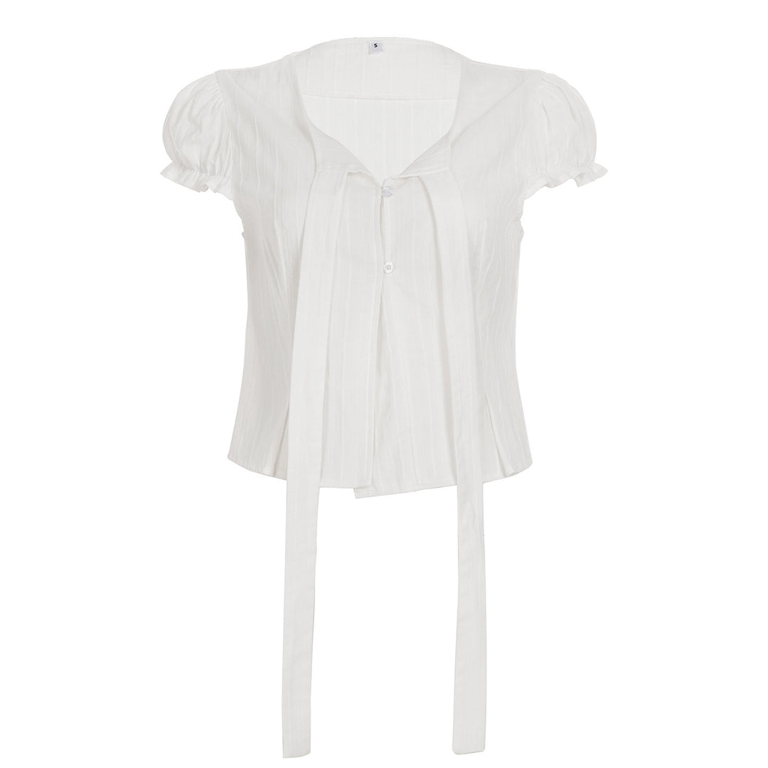 Damen kurzarm bluse mit dekorativen bindebändern Drune