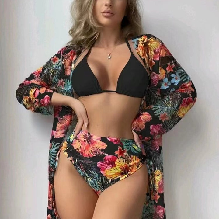 Damen Hochtaillierte Bikini-Set mit floralem Design Drune