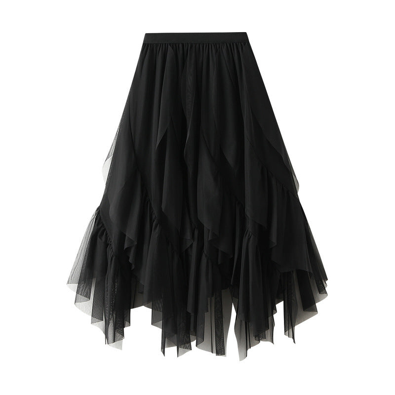 Damen Voluminöser Tüllrock mit asymmetrischem Saum und mehrlagigem Design Drune