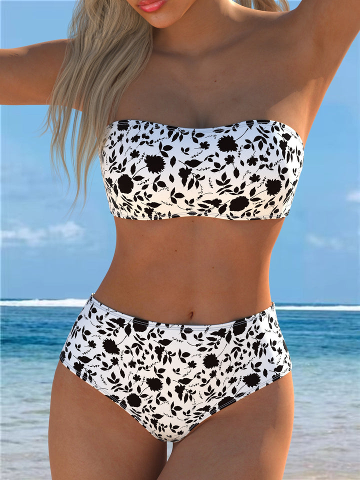 Damen Bikini-Set mit Bandeau-Oberteil und hohem Taillenbund Drune