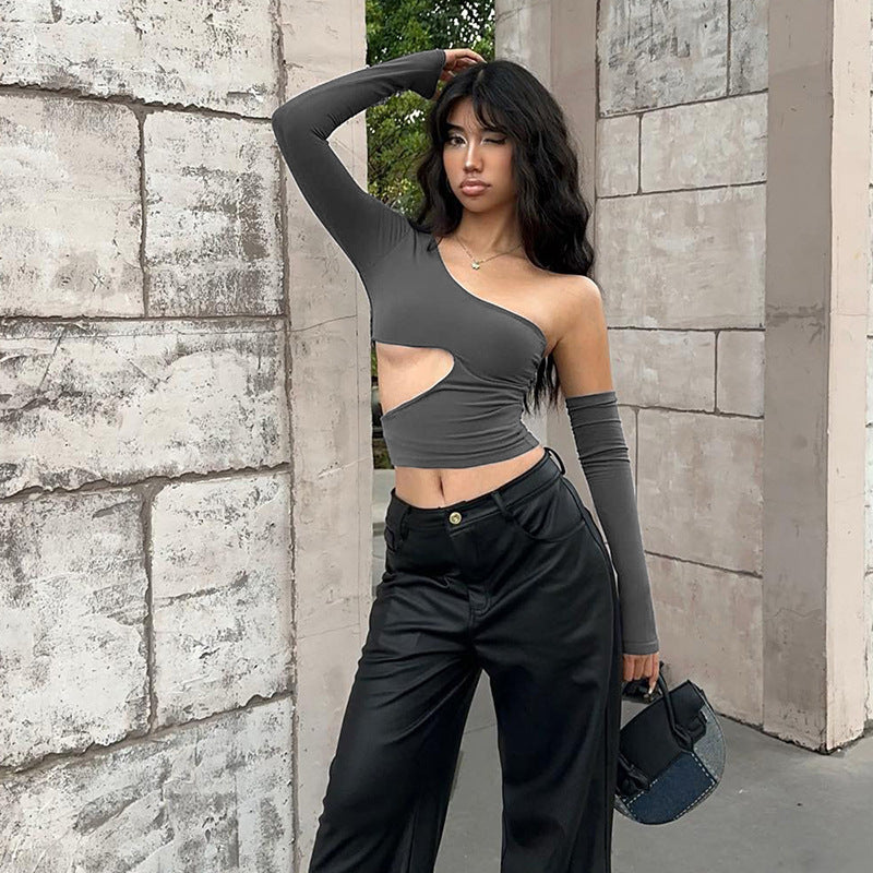 Damen asymmetrisches Langarmshirt mit Cut-out und innovativem Designs Drune