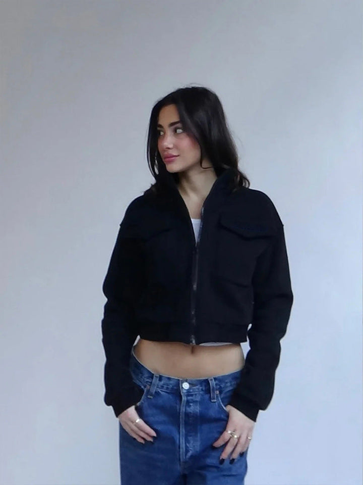 Damen cropped Jacke mit Reißverschluss und Taschen Drune