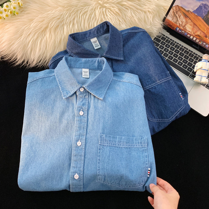 Herren Denim Longsleeve Hemd mit klassischem Button-Down-Kragen Drune