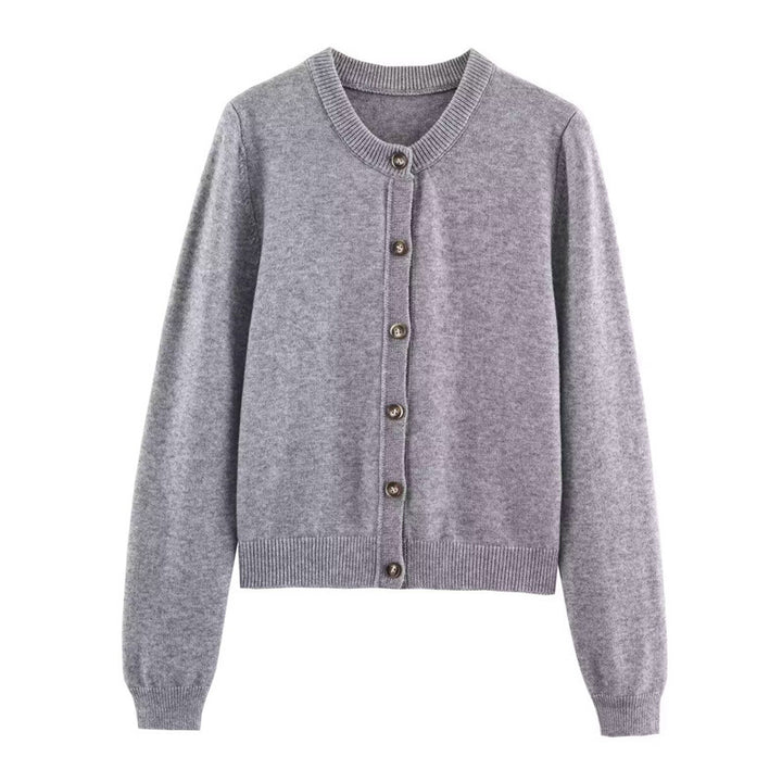 Damen Elegante Strickjacke mit Knopfverschluss und Rundhalsausschnitt Drune