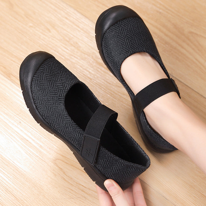 Damen nan komfortabler Strick-Riemchen-Ballerina mit verstellbarem Klettverschluss und flexibler Gummilaufsohle Drune