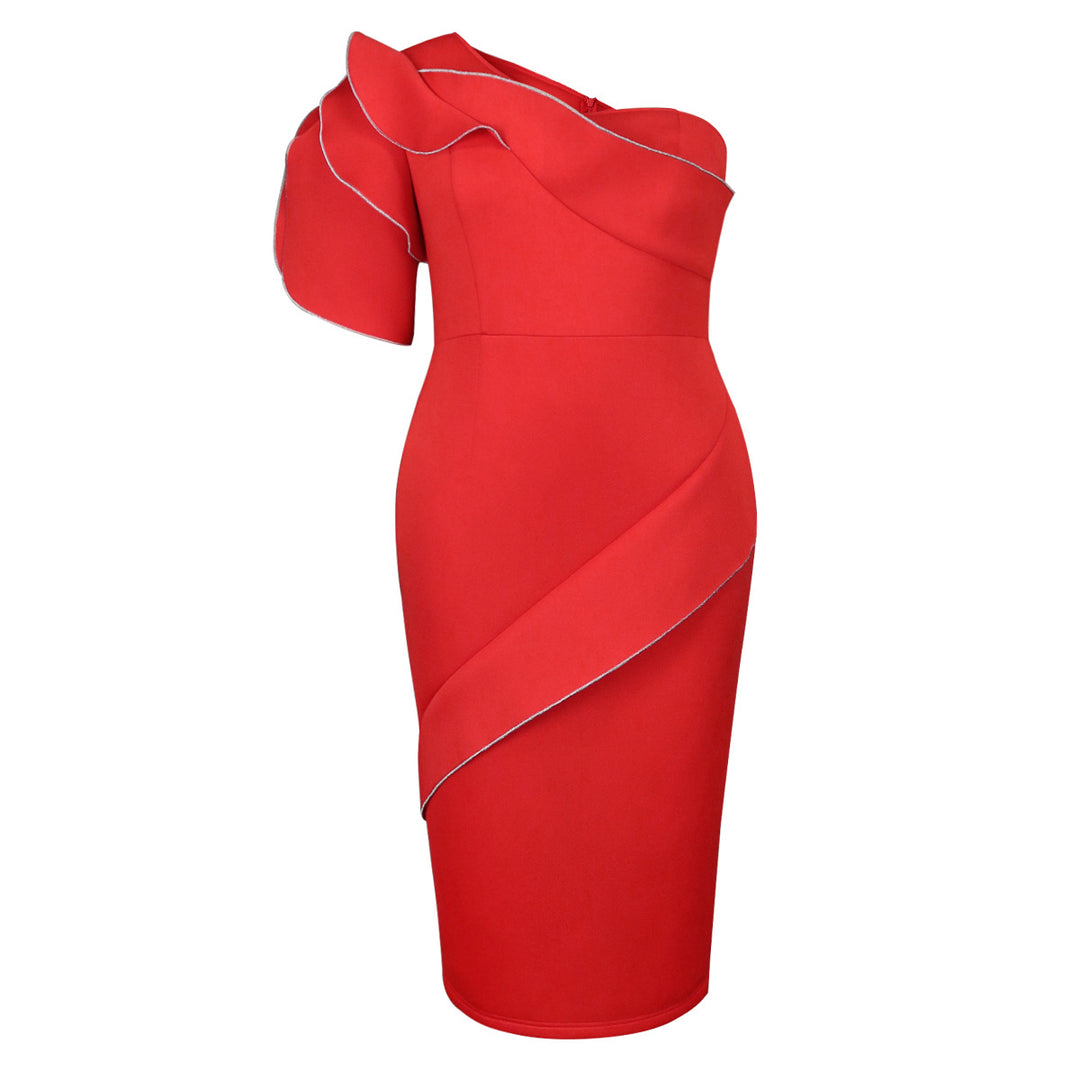 Damen figurbetontes Wickelkleid mit asymmetrischem Design und trendigem Rüschenelement Drune