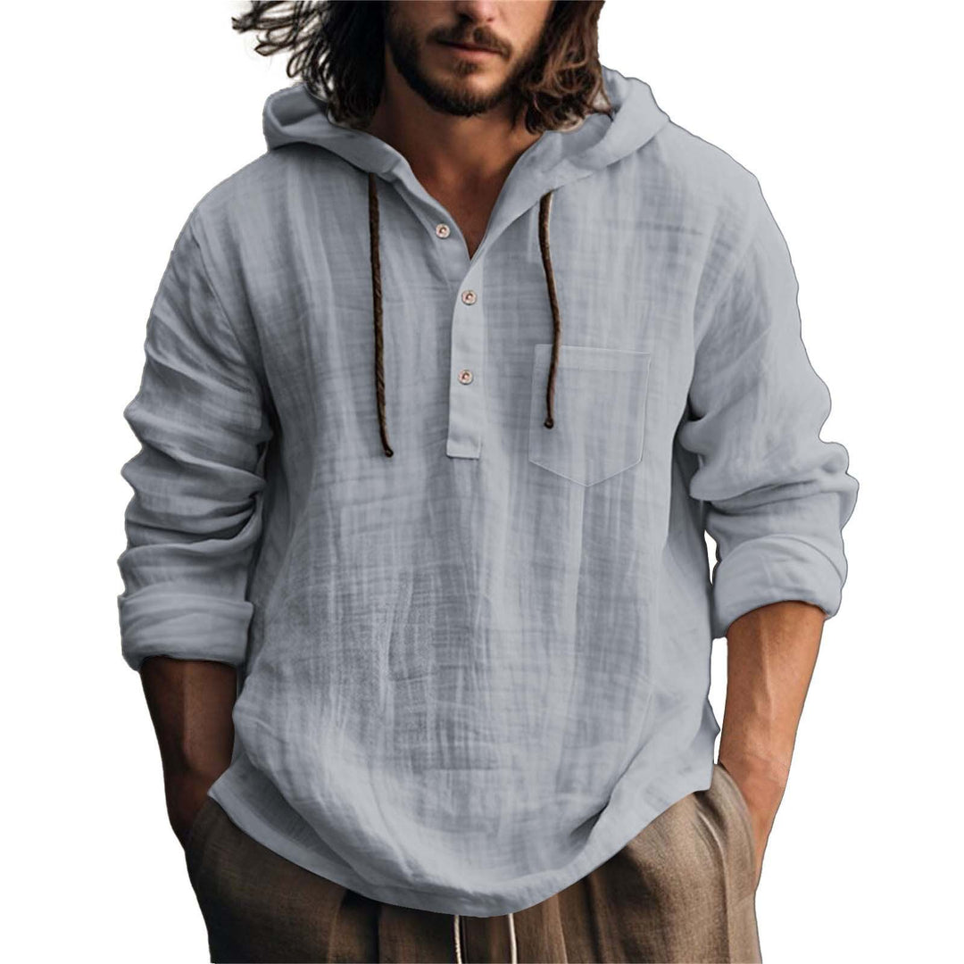 Herren lässiges Kapuzenshirt mit Knopfleiste und Brusttasche Drune