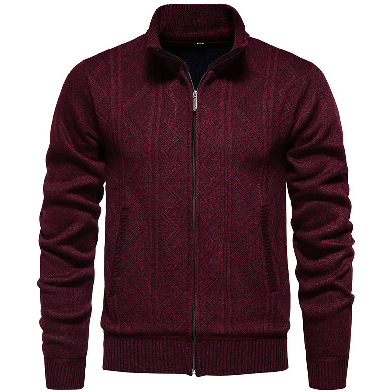 Herren Strickjacke mit Zopfmuster und hohem Stehkragen Drune