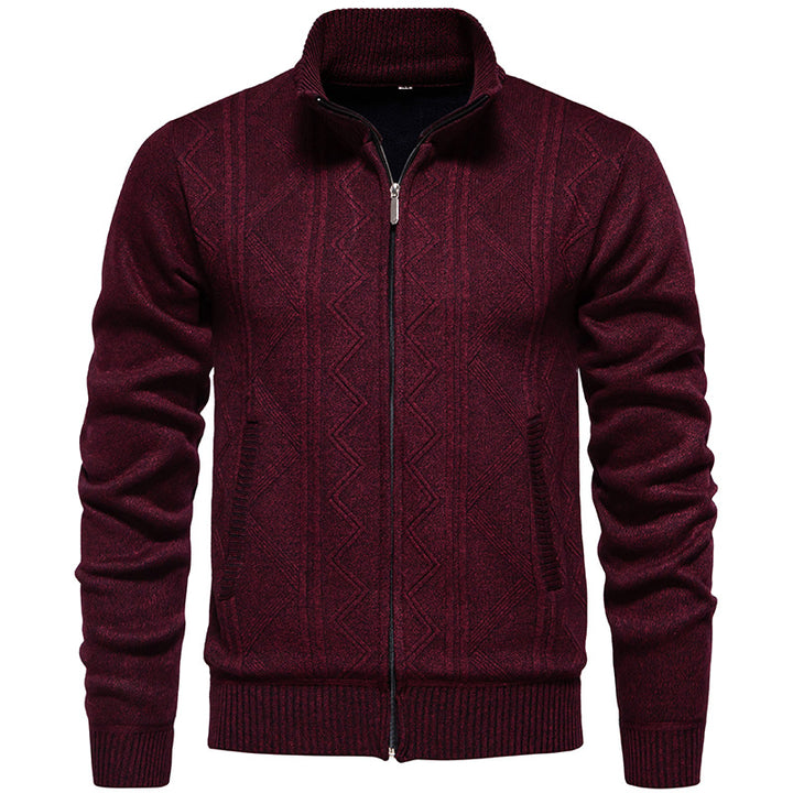 Herren Strickjacke mit Zopfmuster und hohem Stehkragen Drune
