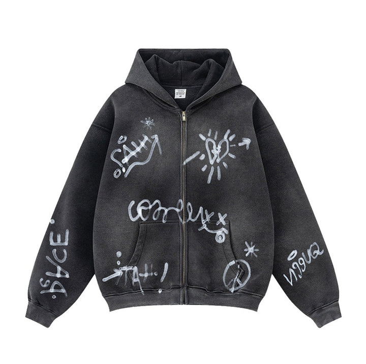 Damen Graffiti-Print Kapuzenjacke Drune