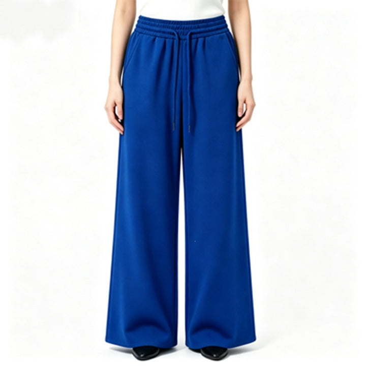 Damen nan weite High-Waist Loungehose mit elastischem Bund, Kordelzug und fließendem Jersey Drune