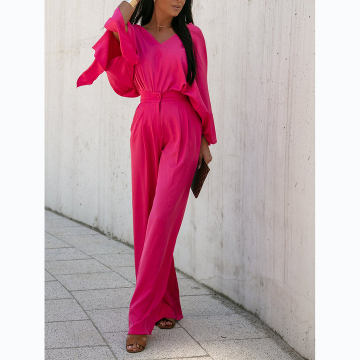 Damen Eleganter Jumpsuit mit weiten Ärmeln und schmalem Taillengürtel Drune