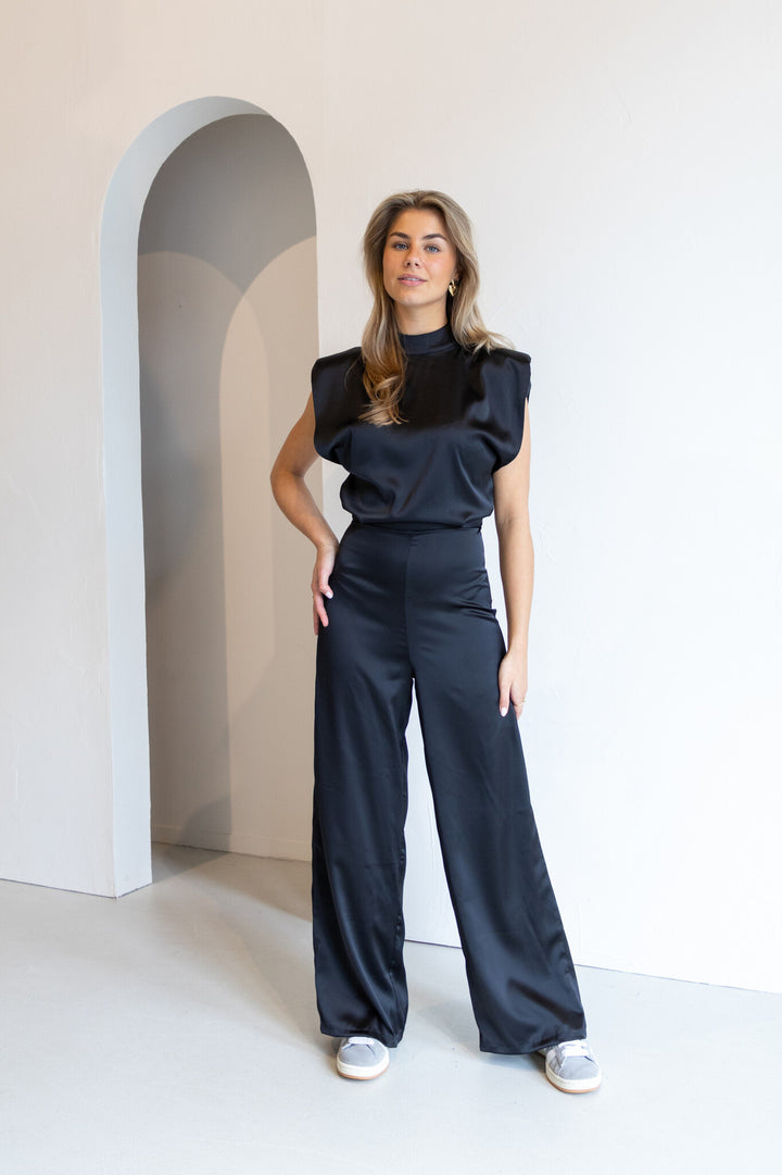 Damen Eleganter Jumpsuit mit schmalem Kragen und seitlichem Reißverschluss Drune