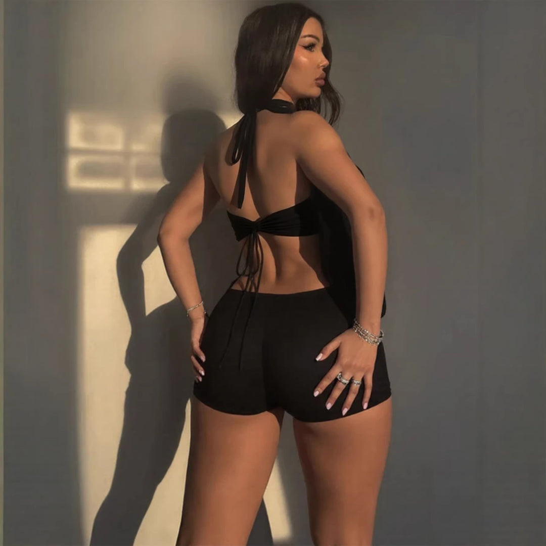 Damen Elegantes Jumpsuit mit tiefem V-Ausschnitt und dekorativem Ringdetail Drune