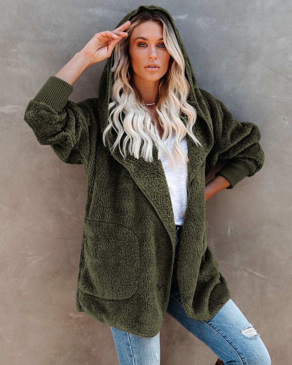 Damen Kuschelige Hoodie Jacke Drune