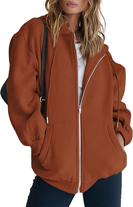 Damen nan übergroße Kapuzenjacke mit durchgehendem Reißverschluss und Kängurutaschen Drune