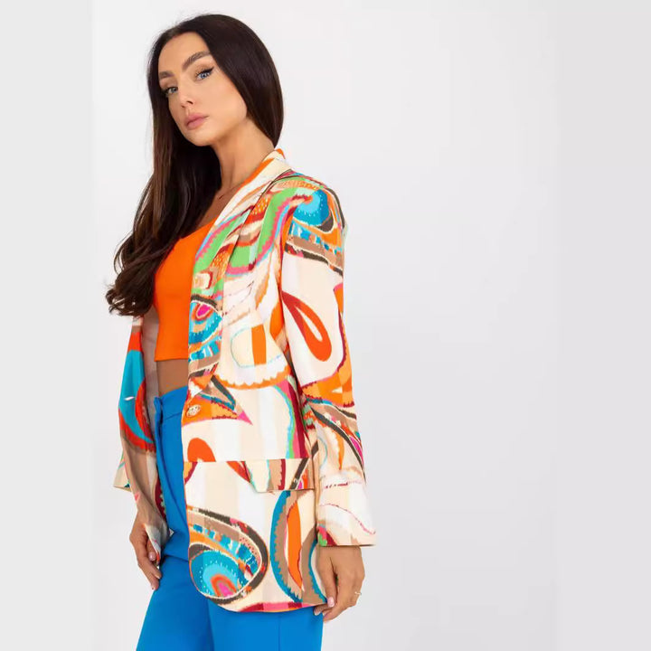 Damen Eleganter Blazer mit buntem Muster und modernen Akzenten Drune