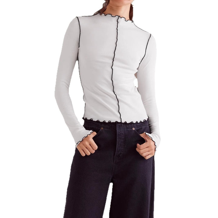 Damen Langarmshirt mit modischen Rüschendetails und feiner Rippstruktur Drune