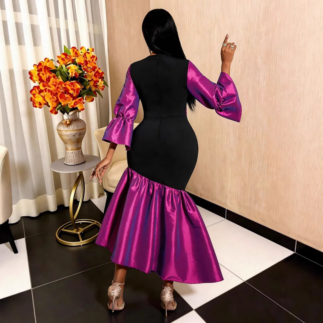 Damen Abendkleid mit voluminösen Ärmeln und elegantem Saum Drune