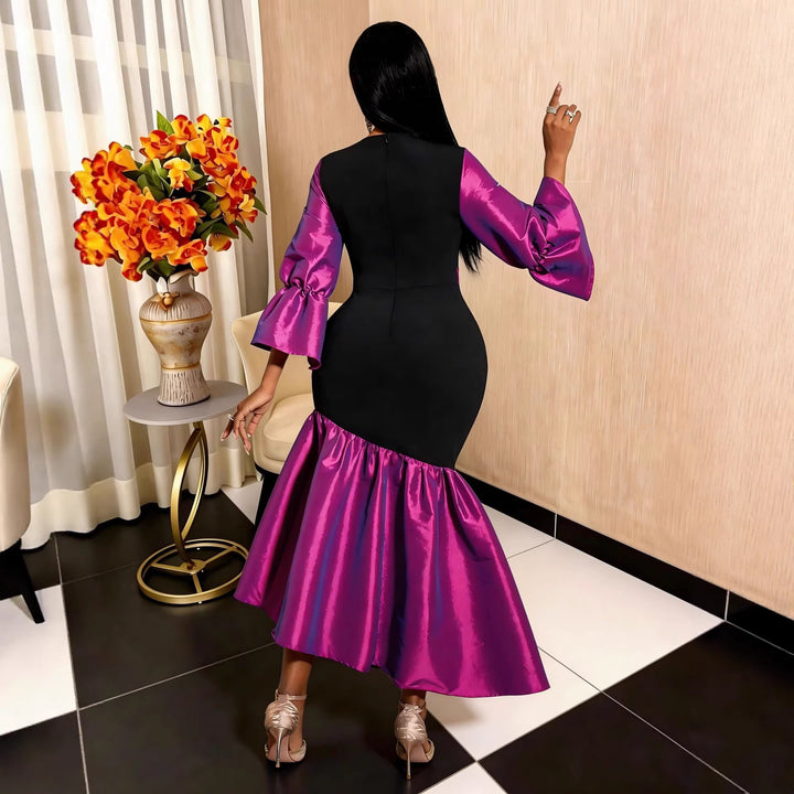 Damen Abendkleid mit voluminösen Ärmeln und elegantem Saum Drune