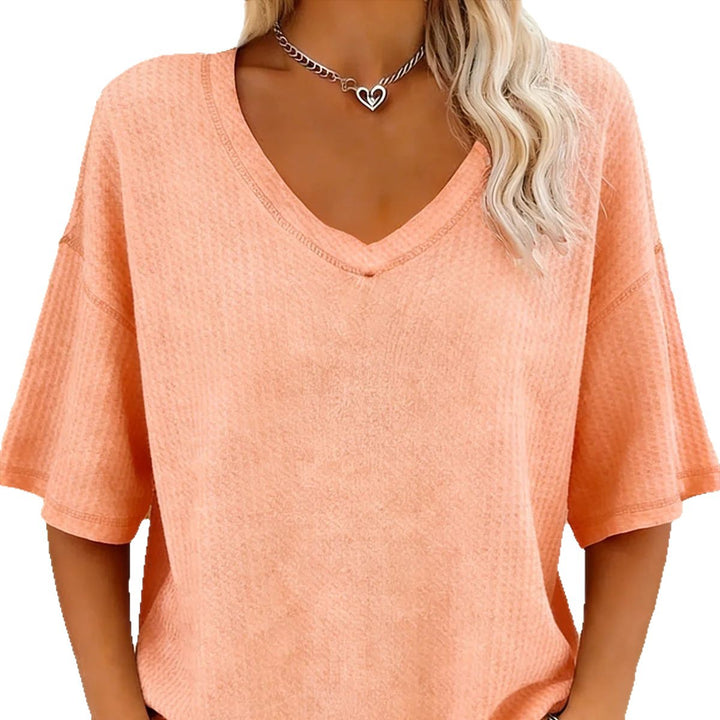 Damen lässiges Oversize-Shirt mit V-Ausschnitt und strukturiertem Muster Drune