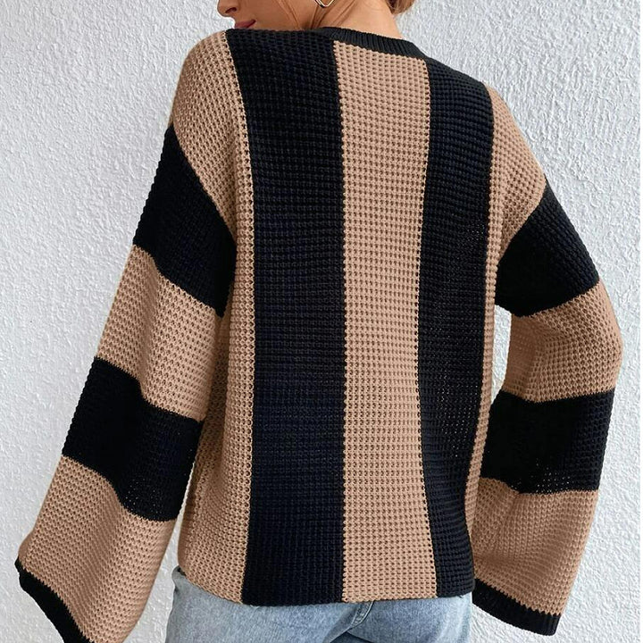 Damen Modischer Pullover mit strukturiertem Wabenmuster und weiten Ärmeln Drune