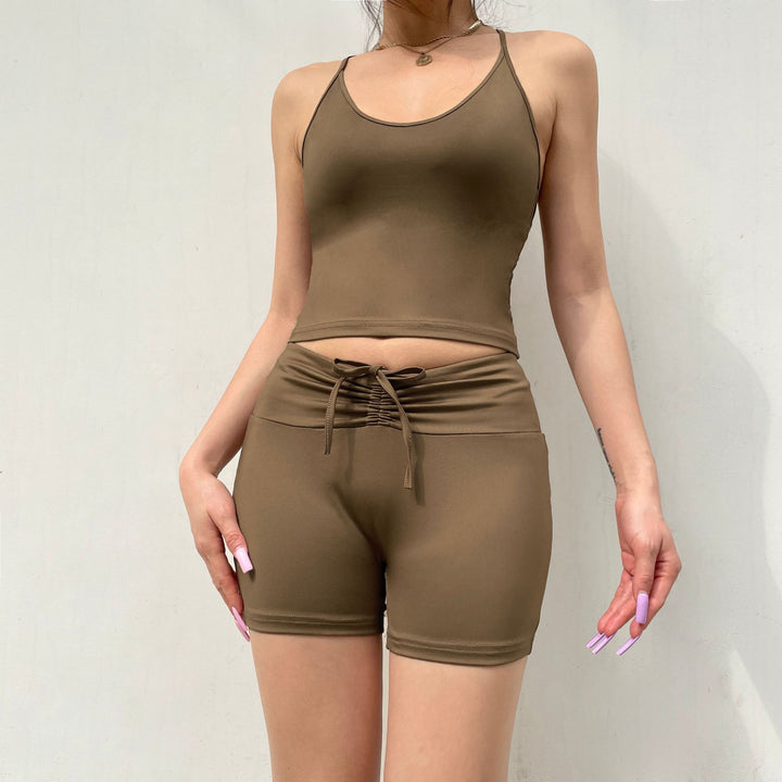 Damen Sportliches Top- und Shorts-Set mit verstellbarem Bund und elastischem Material Drune