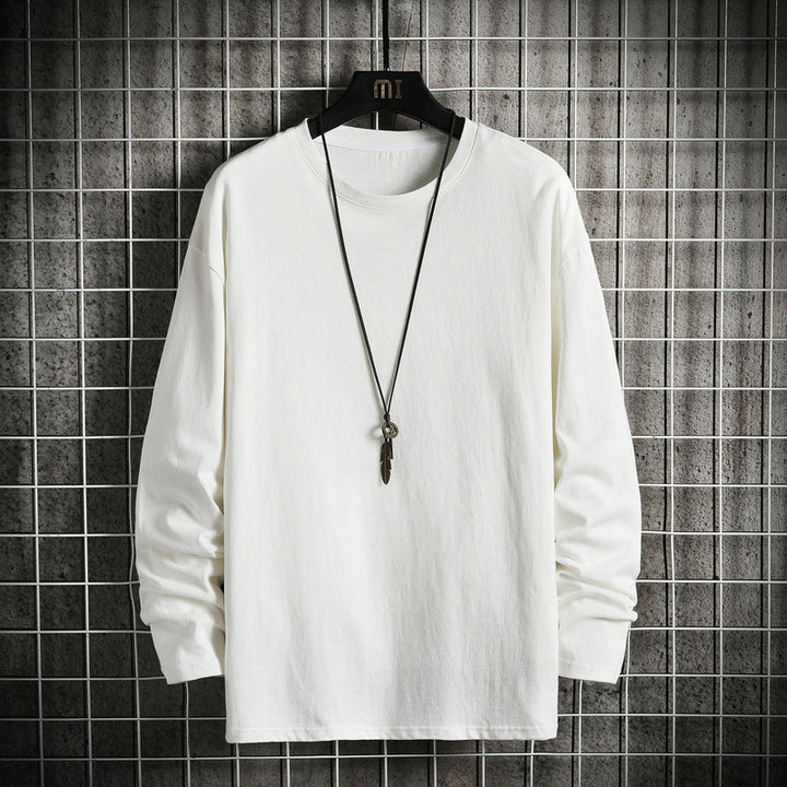 Herren nan lässiges Baumwoll-Basic-Langarmshirt mit Rundhals, Relaxed Fit und verstärkter Saumverarbeitung Drune
