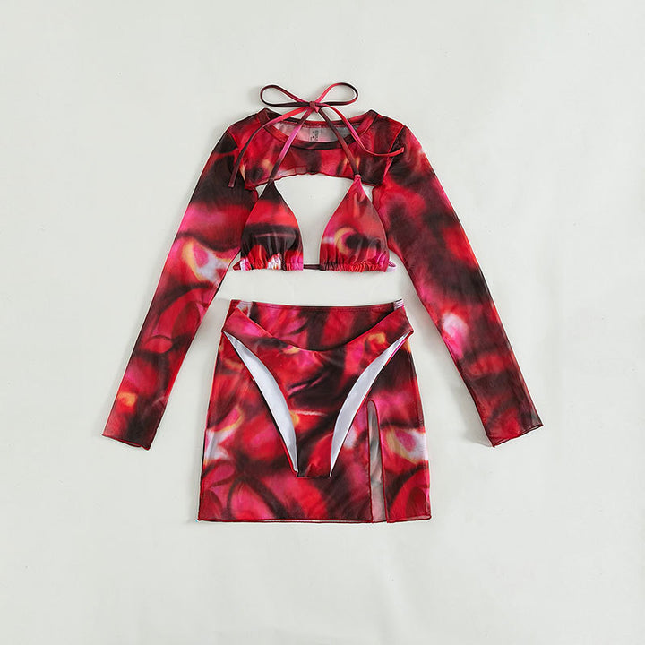 Damen modisches Crop-Top mit langem Ärmel und asymmetrischem Rock Drune