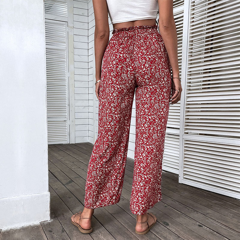 Damen Weite Palazzo-Hose mit floralem Muster und hohen Seitenschlitzen Drune