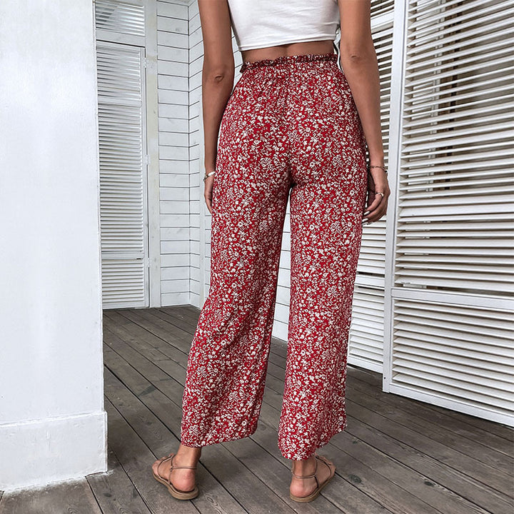 Damen Weite Palazzo-Hose mit floralem Muster und hohen Seitenschlitzen Drune