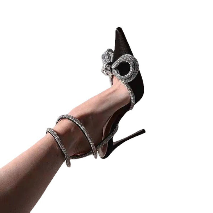Damen elegante High Heels mit funkelndem Strass und kunstvollem Schleifen-Design Drune