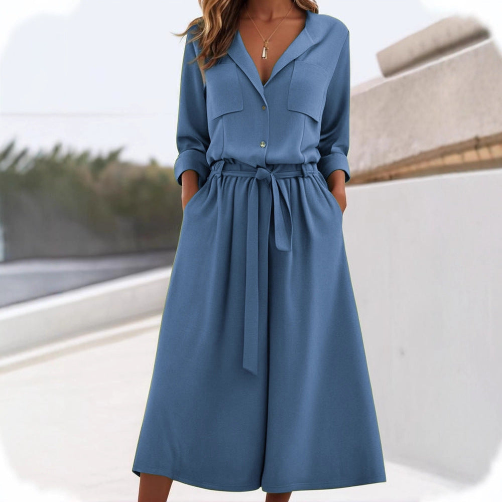 Damen lässiges Leinen-Hemd und Hose Set Drune