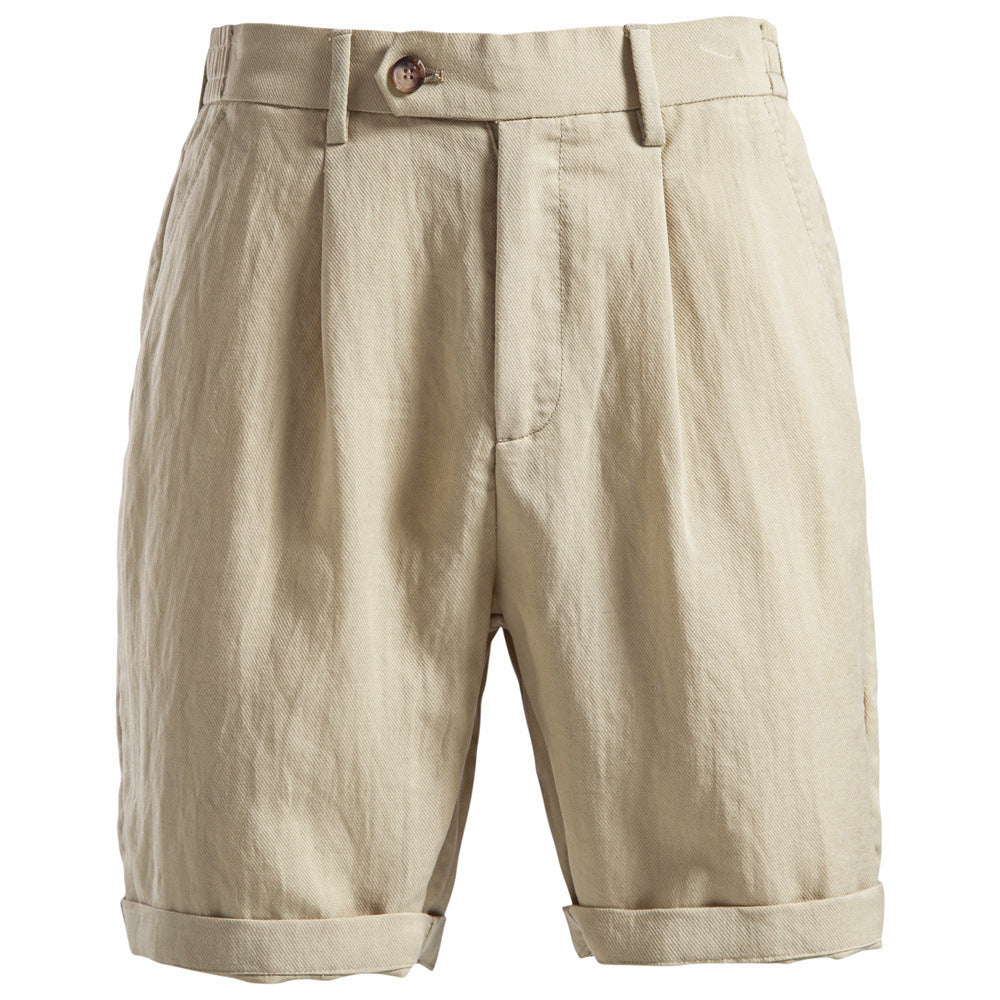 Herren nan lässige Leinenshorts mit Umschlag und Bundfalten Drune