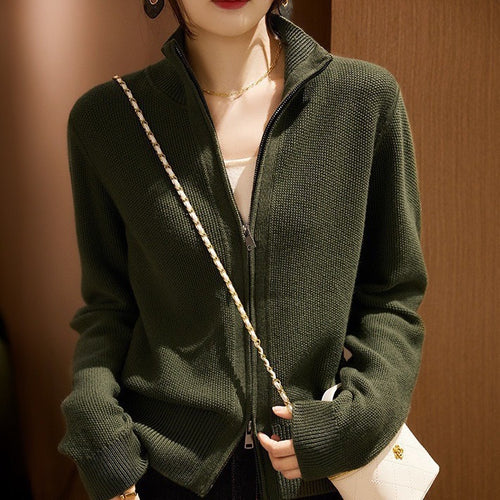 Damen Strickjacke mit hohem Kragen und durchgehendem Reißverschluss Drune