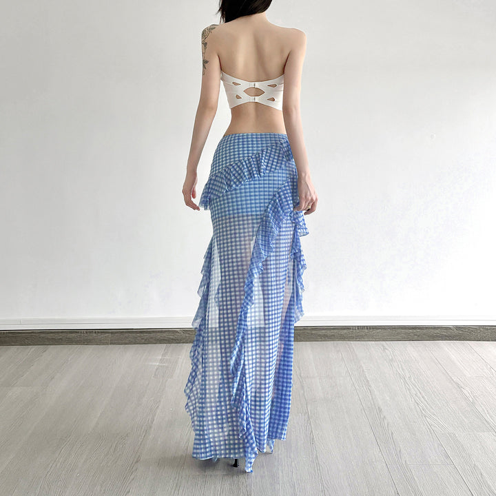 Damen Maxirock mit Rüschendetails und Vichy-Muster Drune