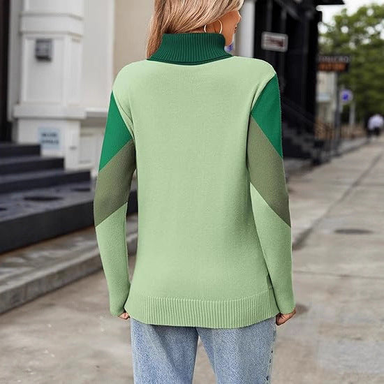 Damen Strickpullover mit hohem Kragen und modernen Farbblockdetails Drune