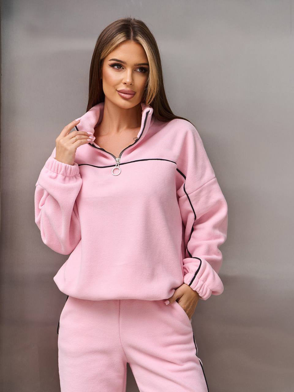 Damen Kuscheliges Fleece-Outfit mit Reißverschluss Drune