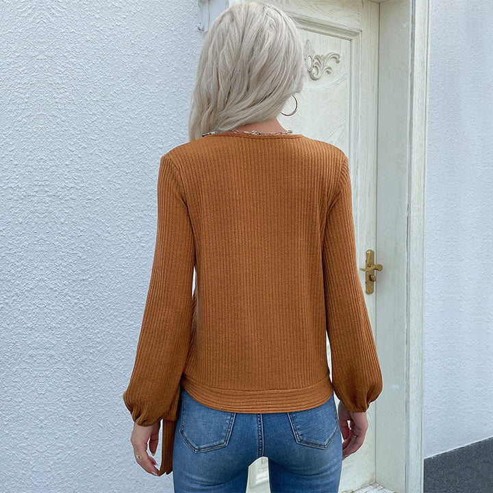 Damen Wickelbluse mit langen Ärmeln und dekorativem Bindegürtel Drune