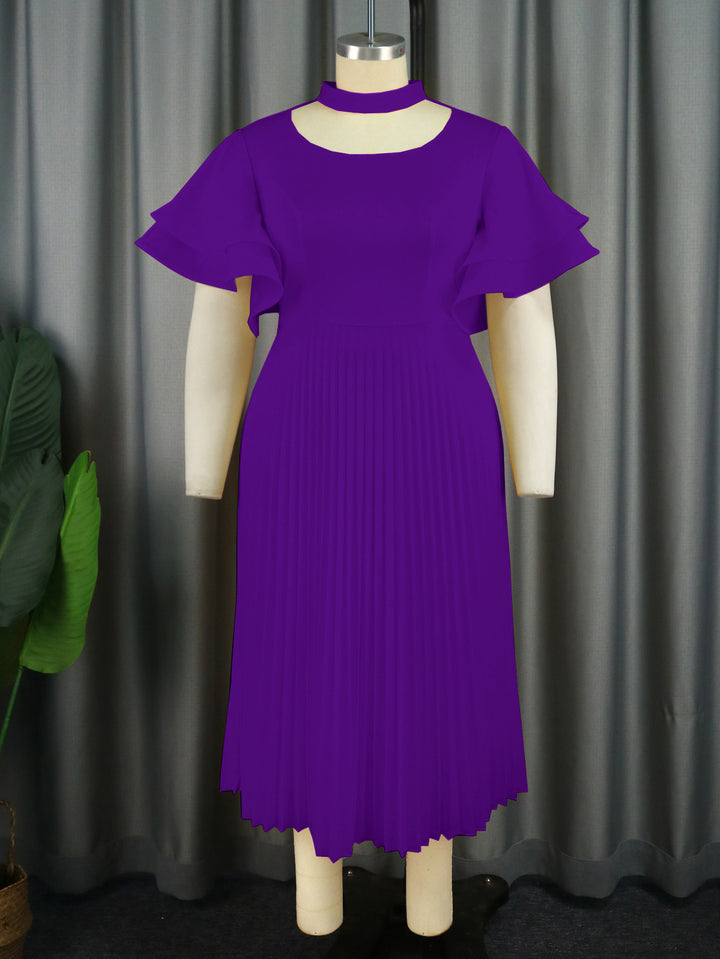 Damen Plissee Maxikleid mit Choker und voluminösen Ärmeln Drune