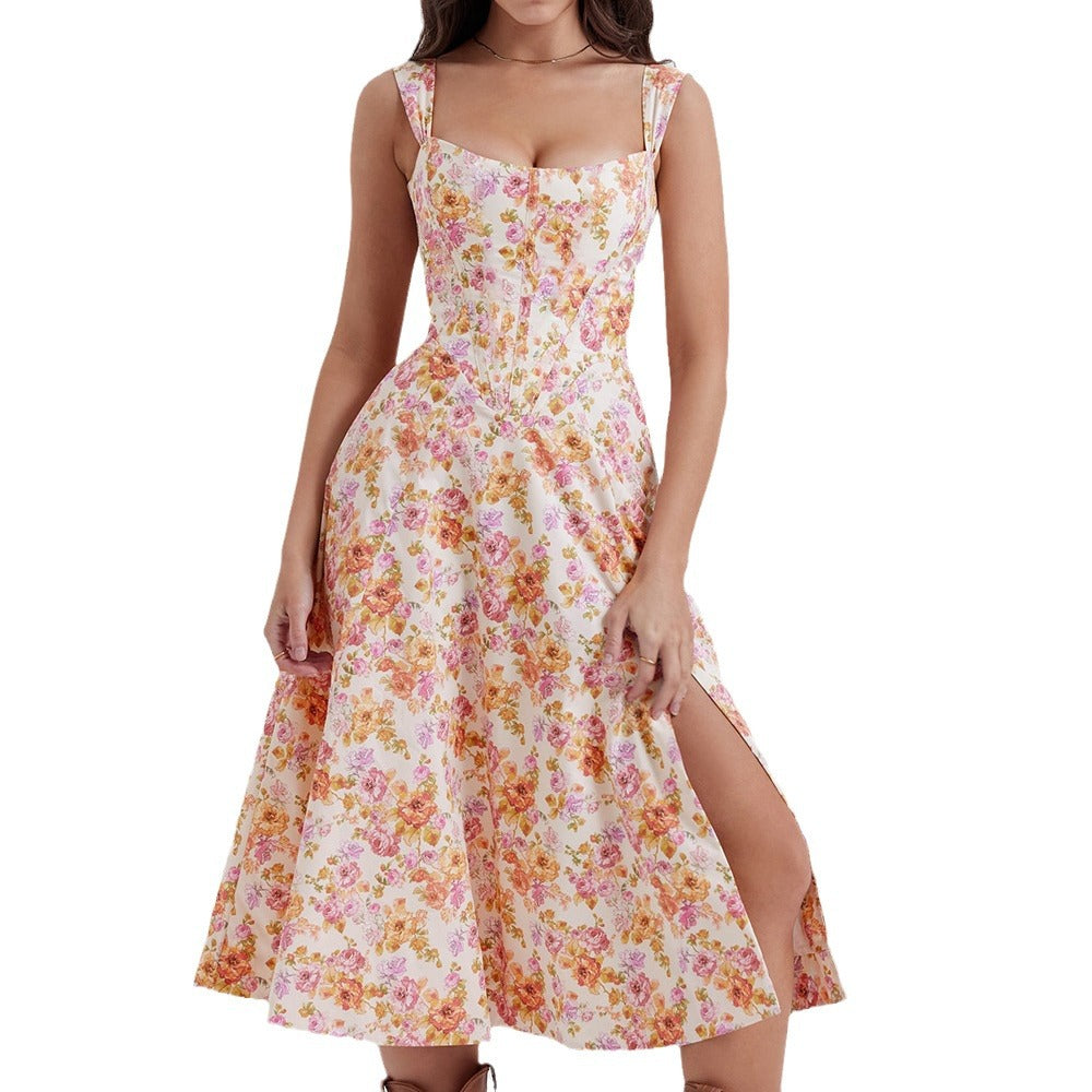 Damen Maxikleid mit schulterfreiem Design und floralem Muster Drune