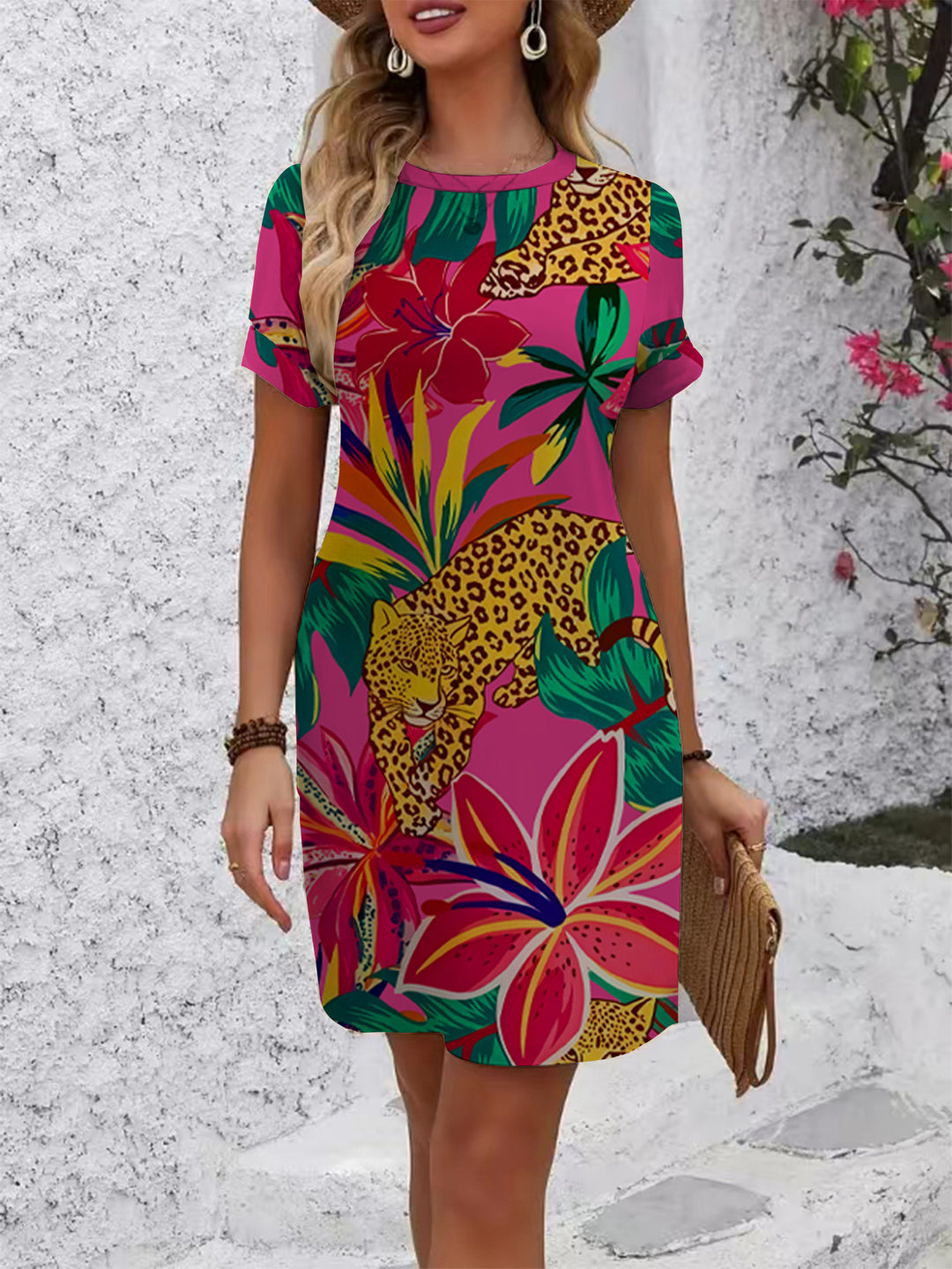 Damen lässiges Kurzarmkleid mit kreativem geometrischen Muster Drune