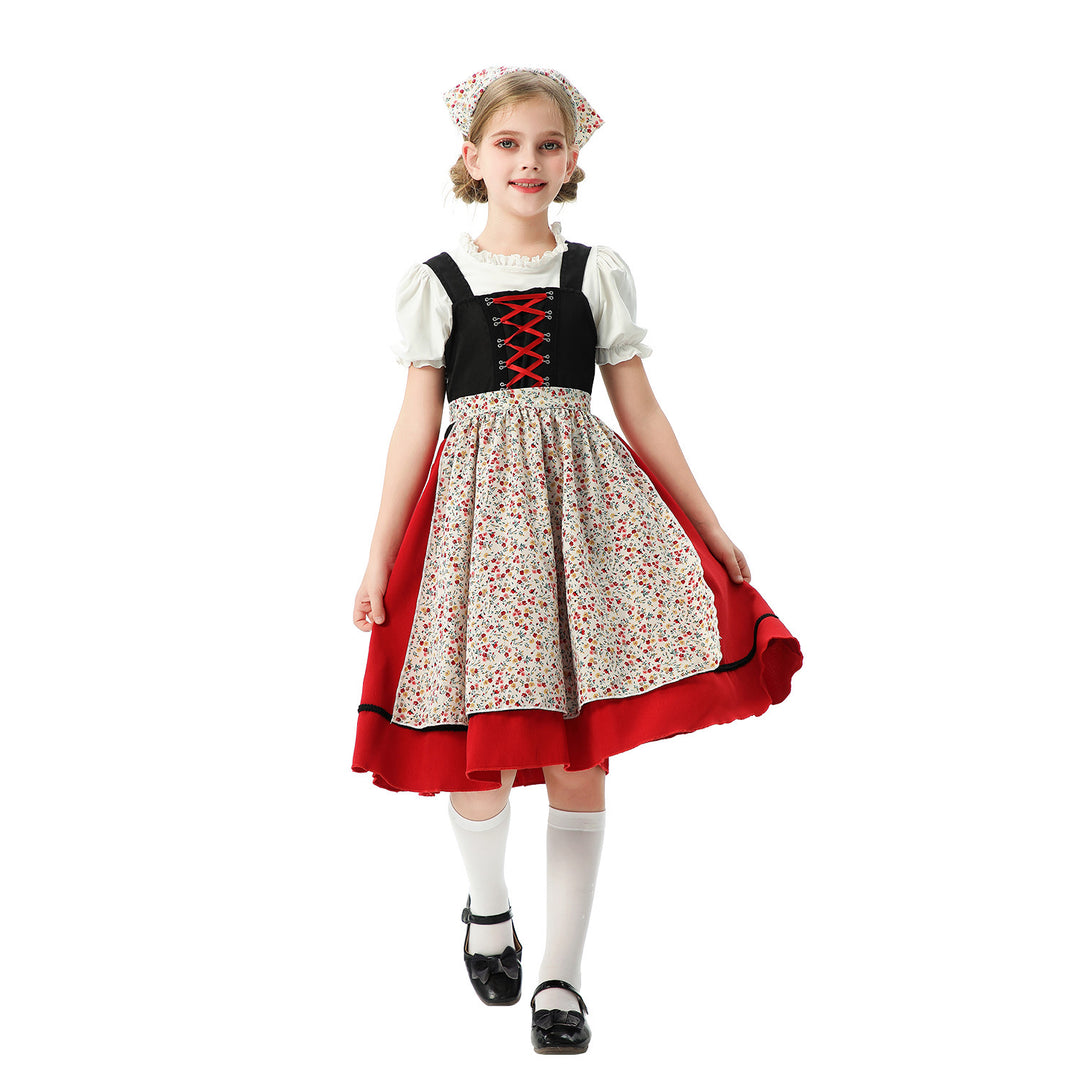 Damen nan traditionelles Kinderdirndl mit Schürze und Kopftuch Drune