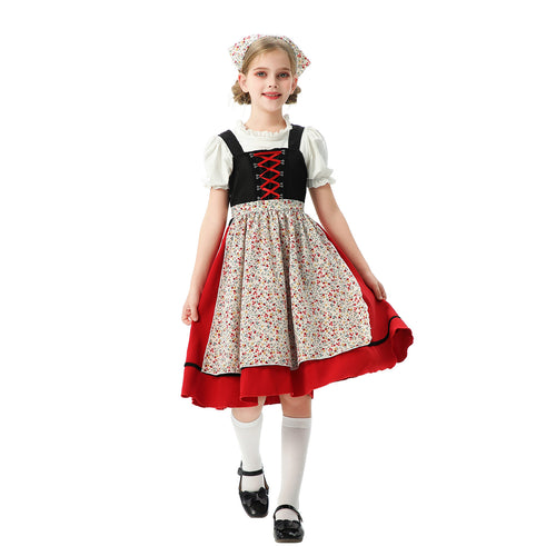 Damen nan traditionelles Kinderdirndl mit Schürze und Kopftuch Drune