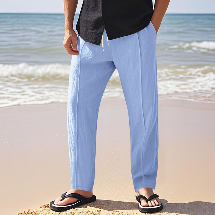 Herren nan relaxed-fit Sommer-Leinenhose mit Bügelfalte elastischem Tunnelzug und Seitentaschen Drune