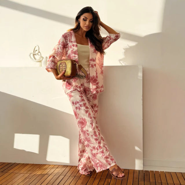 Damen Zweiteiler Set mit floralem Design und lässigem Schnitt Drune