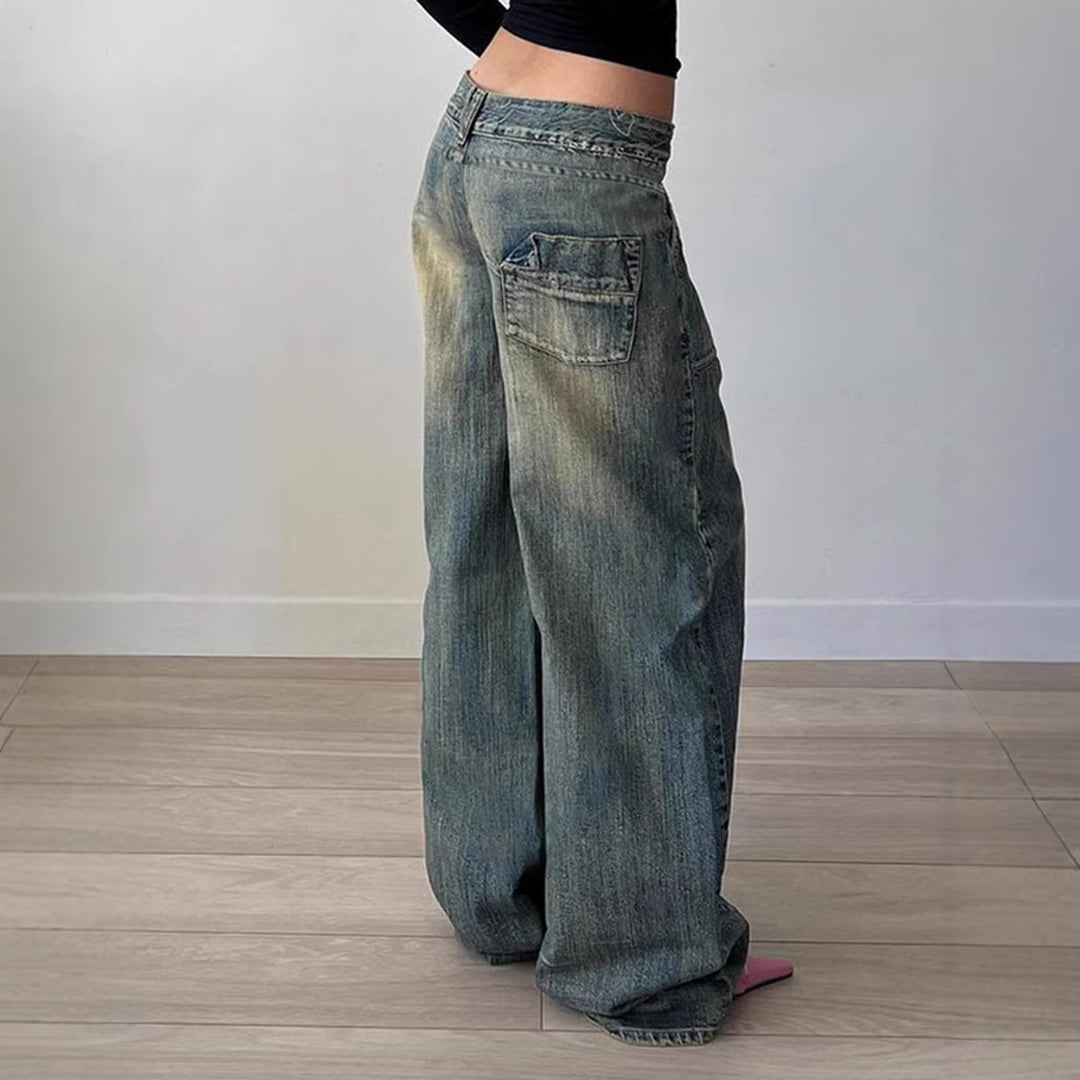 Damen weite Jeans mit lässigem Schnitt und einzigartigem Design Drune