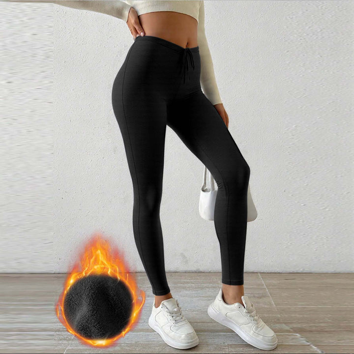 Damen Fleecegefütterte Leggings mit hohem Bund und Kordelzug Drune