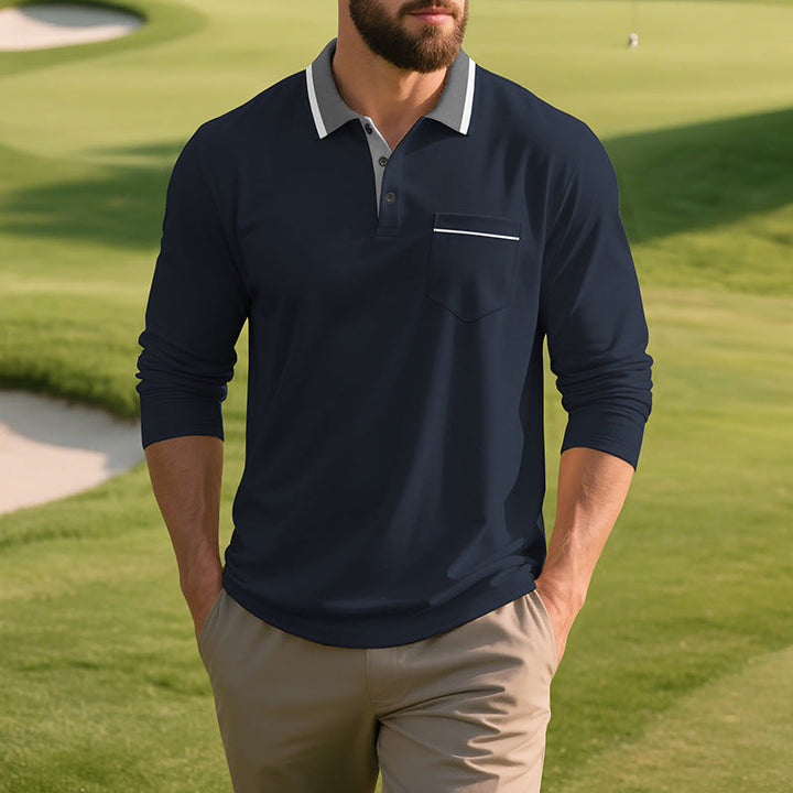 Herren Langarm Polo-Shirt aus atmungsaktivem Stoff mit modernem Kragen Drune